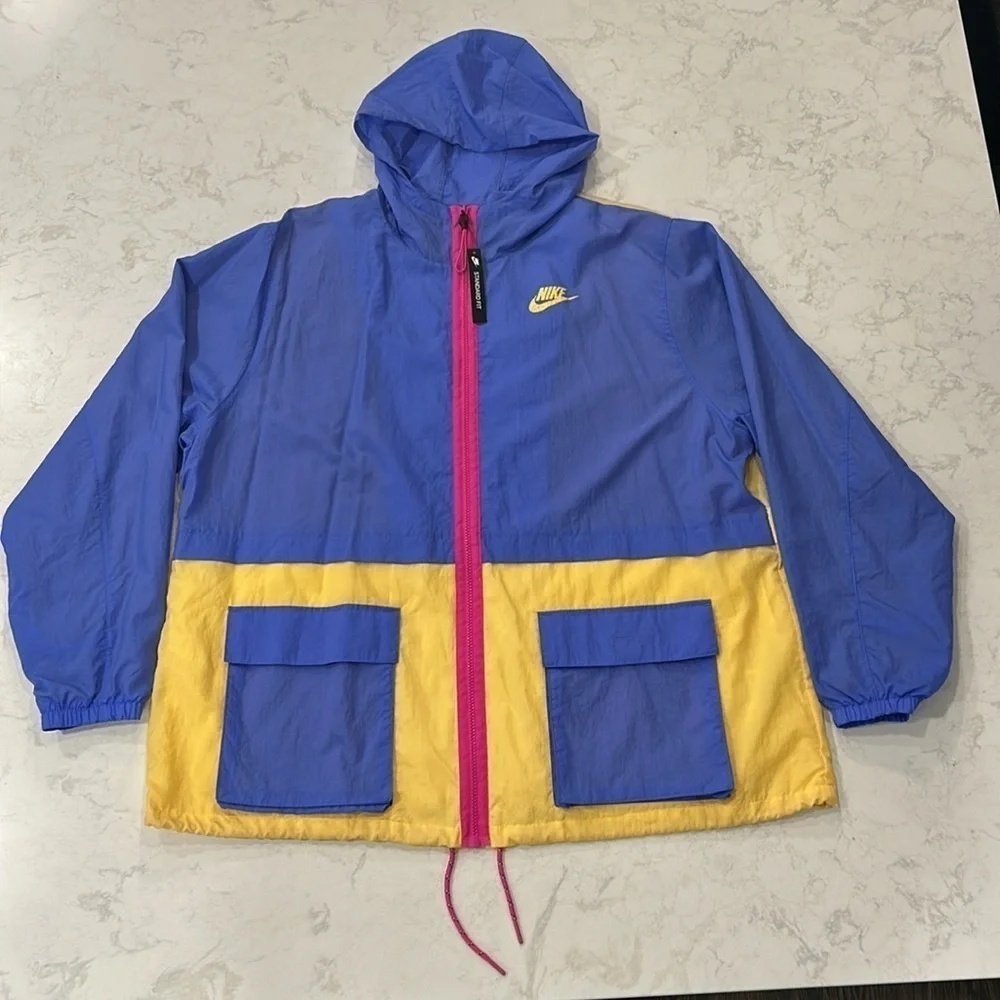 90’s Y2K Nike Full Zip Windbreaker Blue Yellow Pink Jacket Womens Size 2X - Picture 3 of 16